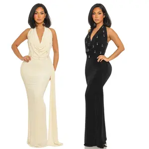 Halter Neck Maxi Dress for Women | Elegant Backless Evening Gown