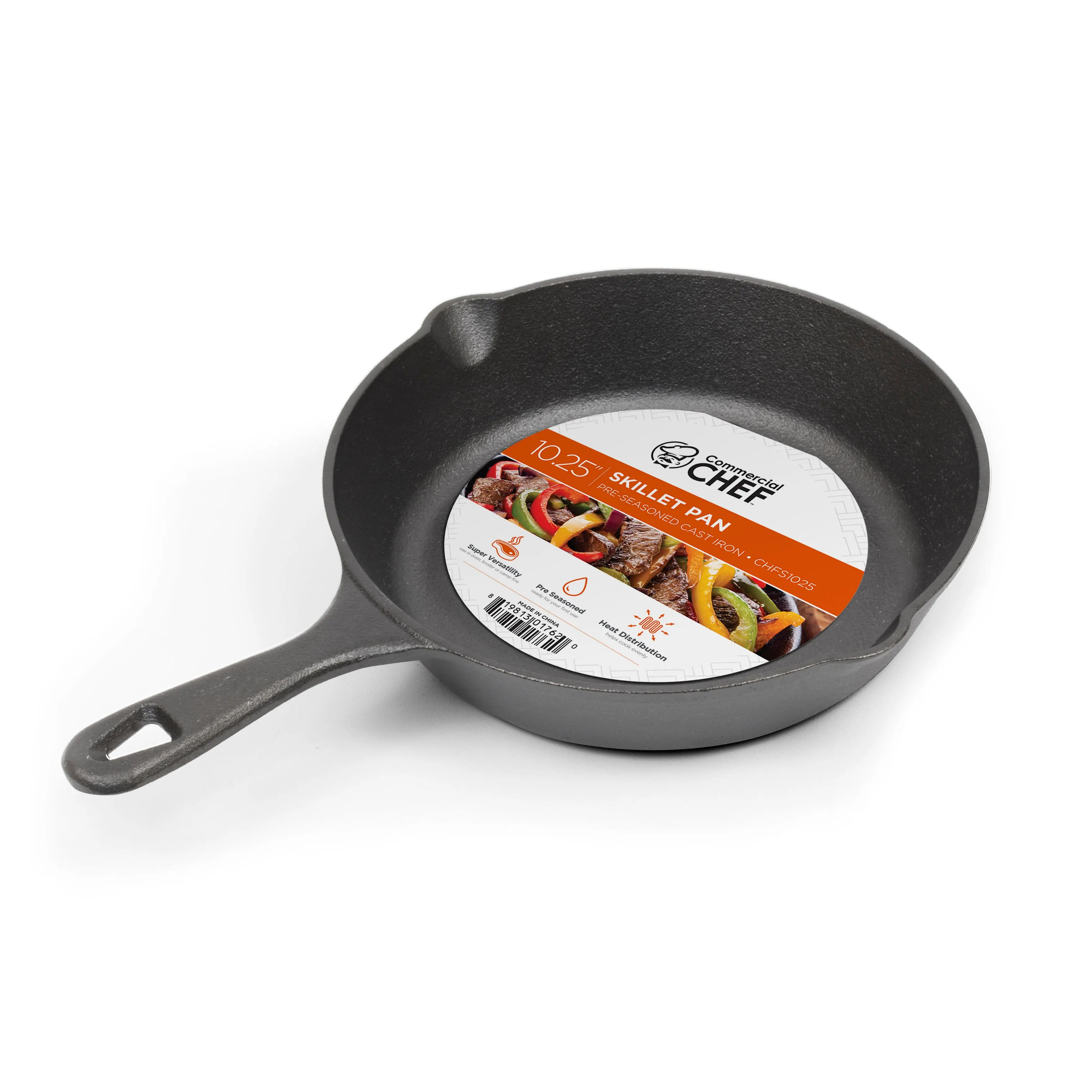 COMMERCIAL CHEF 10.25 in Preseasoned Square Cast Iron Skillet - Outdoor Grill Cookware with Dual Pour Spouts