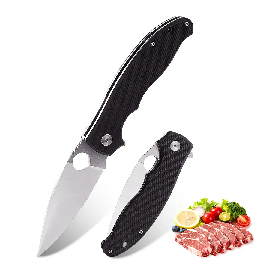 Foldable All Metal Tool Compact Kitchen Utility Knife - 3.54-Inch Stainless Steel Blade, Black G10 Handle, Peeling Function, Easy Storage, for Camping, Bushcrafting, 3.54" Blade