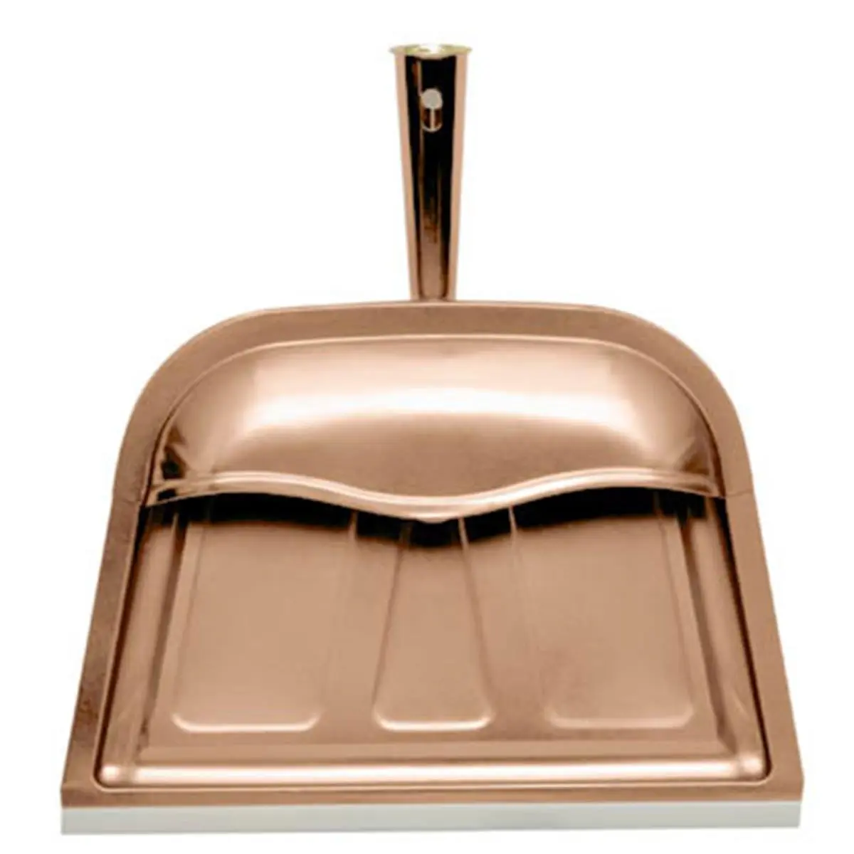 212 MAIN Metal Copper Dust Pan - 11.75x12.25 in Hooded Design, Rubber Edge, for Home Care Use, Broom Pairing