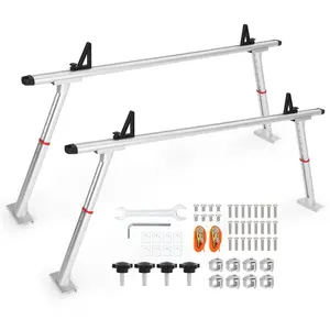 Garvee Adjustable Aluminum Truck Rack 35.4–71" with 800 lbs Capacity, Two-Bar Ladder Rack Featuring 8 No-Drill C-Clamps, Heavy-Duty Pickup Bed Support for Kayaks, Surfboards, Lumber, and Ladders - Silver