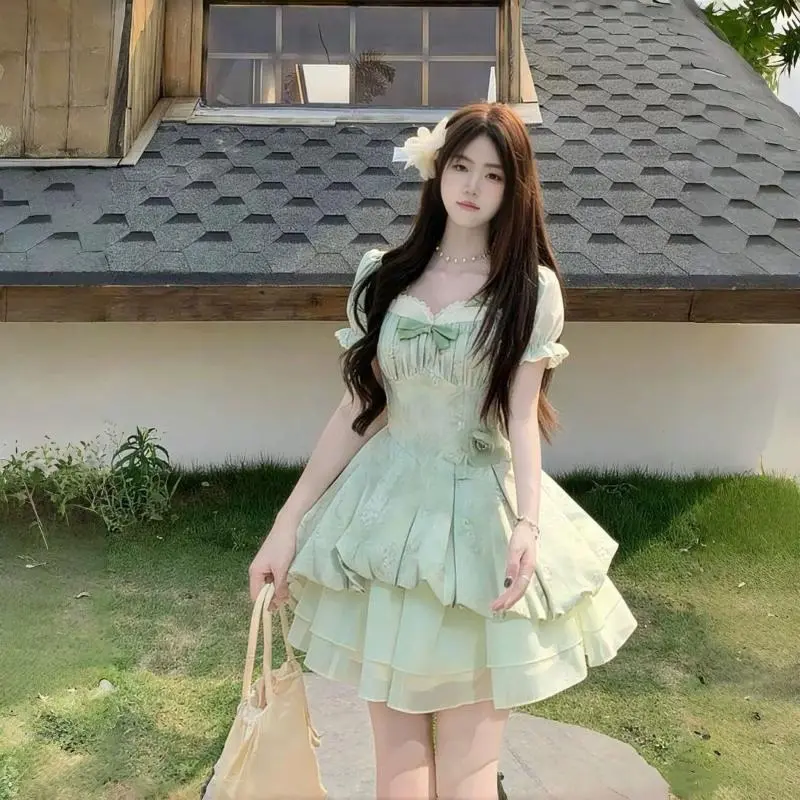 fairy dress korea Fairy Prom Dress, Floral Print Party Dress: Elegant A-Line Short Sleeve  Robe, Korean Fashion Princess Vestidos for Summer Events
