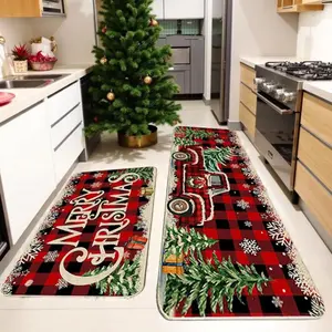 ‌Festive Christmas Kitchen Mats Set of 2 Buffalo Plaid Rugs Non Slip Kitchen Floor Decor Cozy Home Accents for Holidays Gift Idea‌