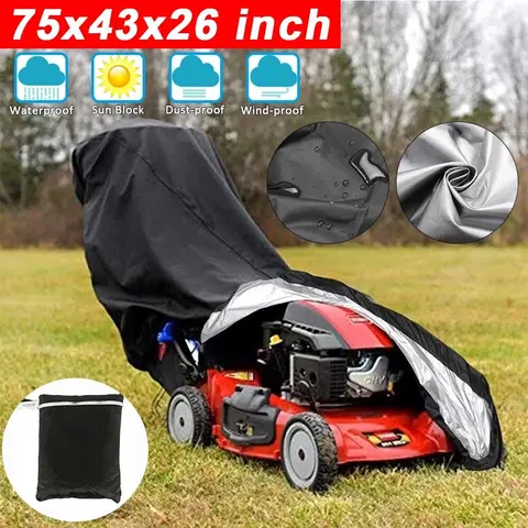SJPACK Heavy Duty Garden Lawn Mower Cover, 210D Oxford Fabric, 193x112x64cm/75x44x25inch, Double Waterproof UV Protector, Fits 18-23" Width Push/Gas Powered/Manual Models, Covers Body Fully