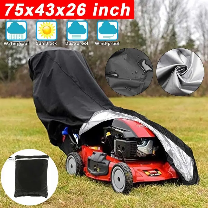 SJPACK Heavy Duty Garden Lawn Mower Cover, 210D Oxford Fabric, 193x112x64cm/75x44x25inch, Double Waterproof UV Protector, Fits 18-23" Width Push/Gas Powered/Manual Models, Covers Body Fully