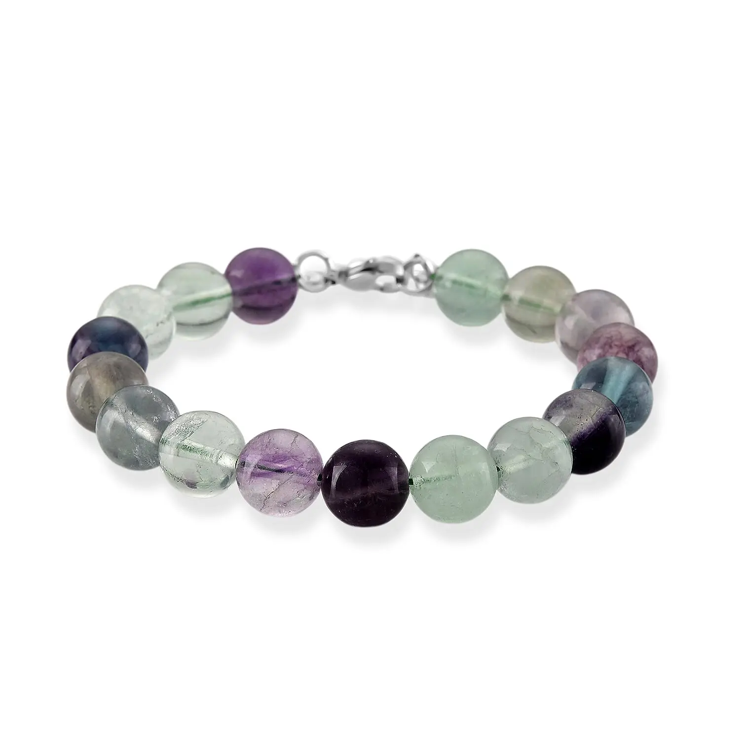 Multi Fluorite Beaded Bracelet in Stainless Steel (7.5-9.0In) 150.00 ctw