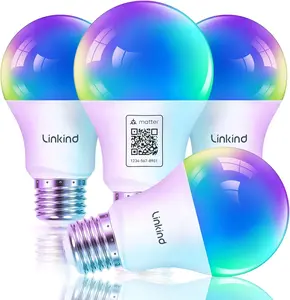 [BIG DEAL! ONLY TODAY!]Linkind Matter Smart RGB Bulb, LED Color Change, Voice & APP Remote Control, Music Sync, Smart Bulbs Work with Apple Home/Siri/Google Home/Alexa, 60W, 1800K-6500K, 25000 Hours