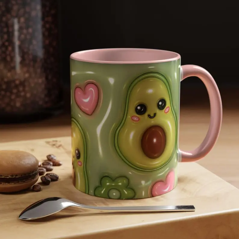 Avocado Lover Funny Coffee Mug, 3D Effect Ceramic Cup, Cute Avocado Coffee Cup, Funny Food Lover Gift, Kitchen Mug, Tea Cup