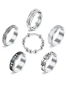 Punk Goth Style Rotating Star & Moon Design Rings, Fidget Spinner Ring, Gifts for Men/Women, Stress Relief Rings, Matching Funky Unique Accessories for Girls Birthday Gift