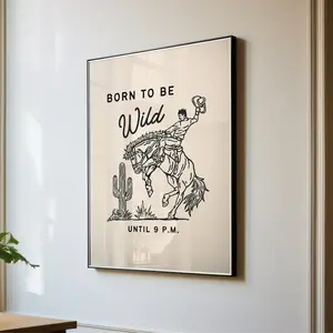 Sassy Wall Art Born To Be Wild Print, Country Aesthetic Art, House Rules Poster No Frame,  Rodeo Poster, Cowboy Artwork Western House Decor(Note: Frame shown for display only)