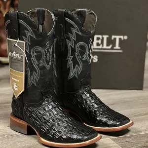 070 Lomo Nilo Embossed Black Color Botas Vaqueras de Mexico Western Boots