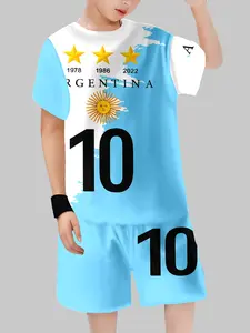 Argentina Style Boys' Set Outfit Size 10 Digital Print Summer Cool Kids Two-Piece, Casual Fitted Short Suit for Children