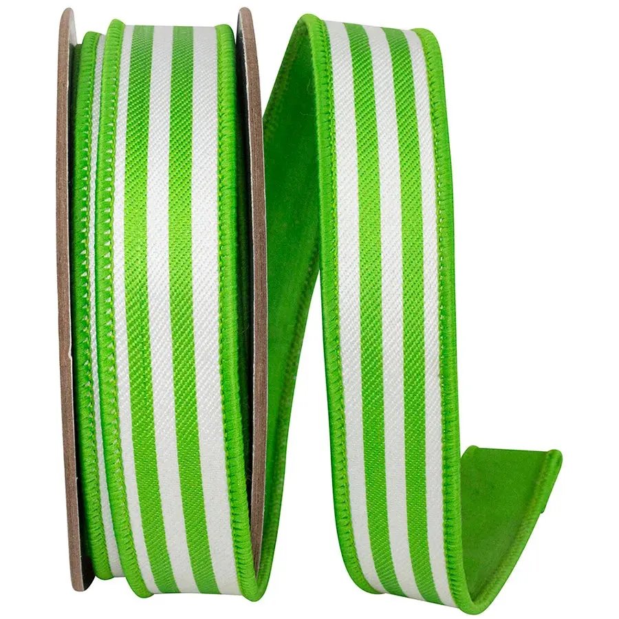 Lime Striped Twill Dupioni Ribbon, 1" X 10YD