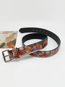 Women’s Vintage  Leather Belts for Jeans Pants Fashion Street style belt Ladies Belt with Silver Buckle & Oil Painting Print