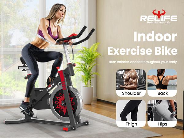 RELIFESPORTS Indoor Cycling Bike with Magnetic Resistance, Ergonomic Seat & Tablet Holder, Quiet Stationary Exercise Bike for Home Cardio