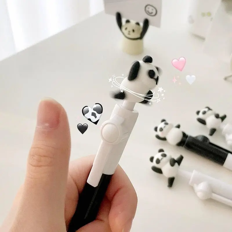 Panda Design Fidget Gel Ink Rollerball Pen, 3/5/10pcs Cartoon Writing Pen with Rotating Panda Topper for Stress Relief and Fun, Funny Teacher Pens, College Student Pen, School Office Supplies, Unique Pens