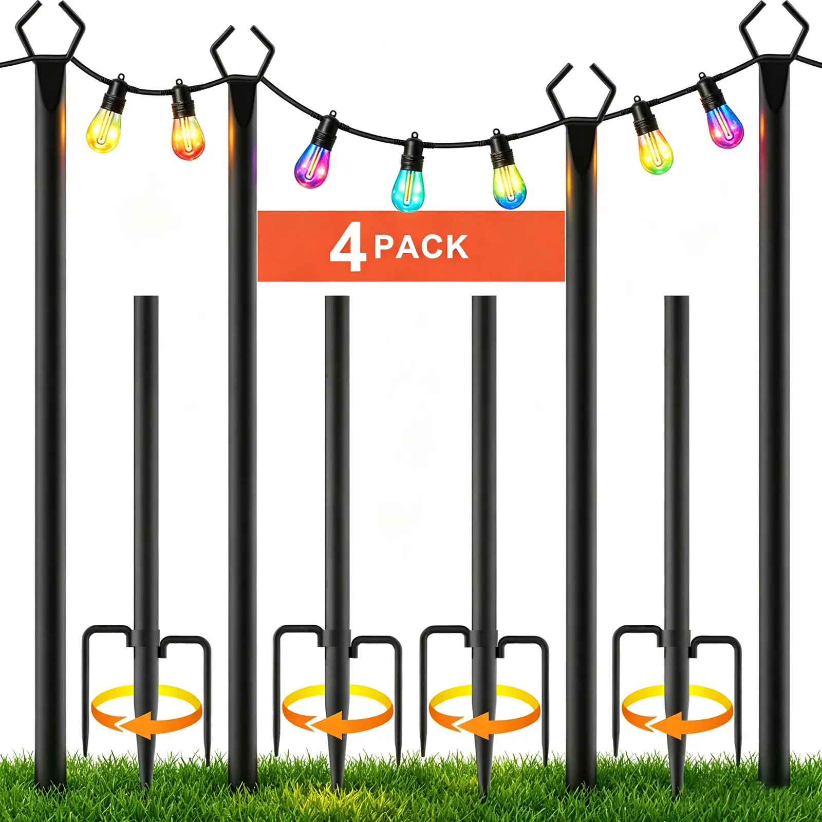 Ft String Light Poles 2-10 Pack,Light Poles for Outside Lights,Outdoor with Fence Brackets Hanging Lights,Metal Stand Deck Patio Backyard