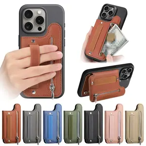 Flip card Bag Phone Case Card Holder Portable Wrist Strap Zipper Wallet Can Hold Multiple Cards Desktop Support Stand