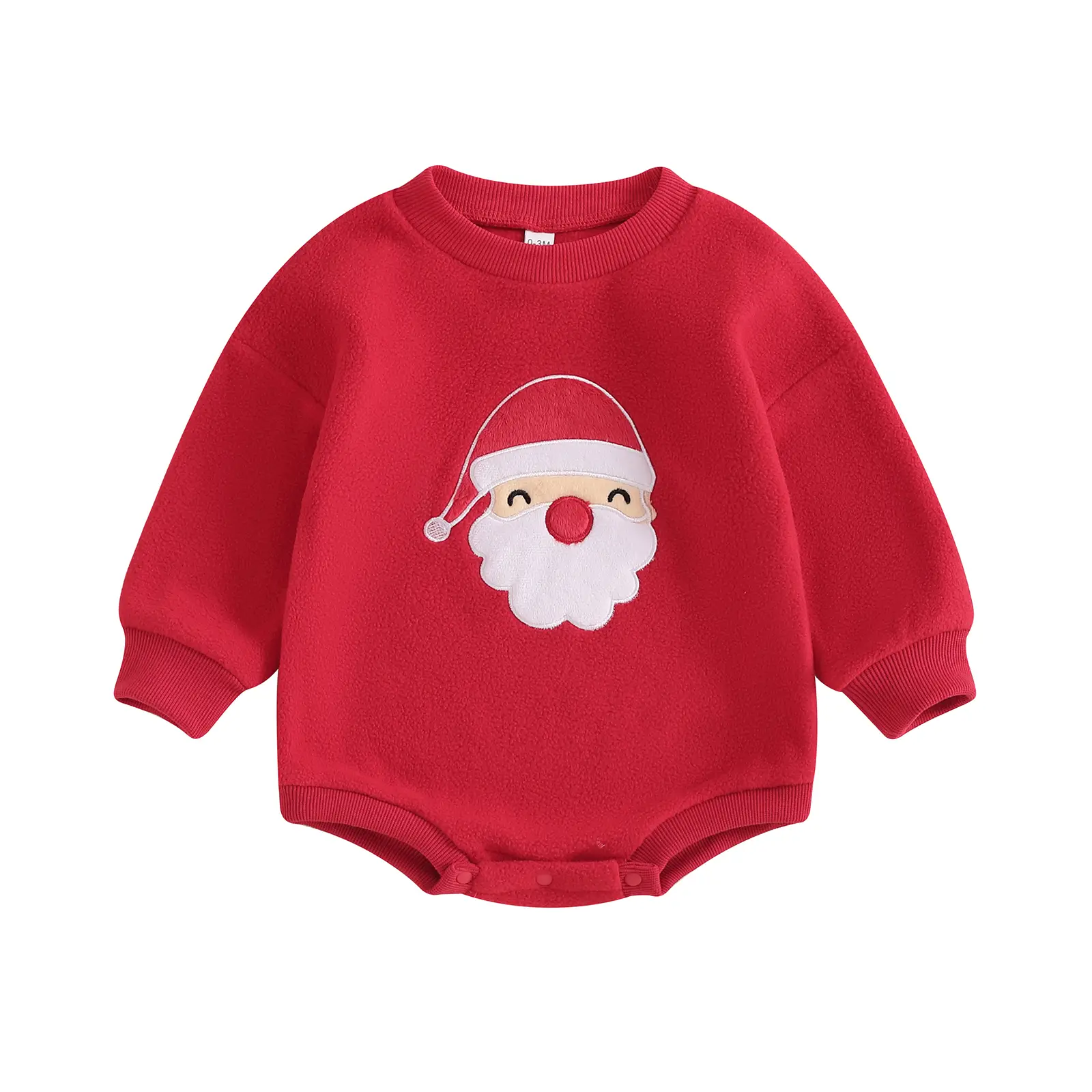0-18M Baby Girls Boys Christmas Romper Long Sleeve Crew Neck Santa Claus Embroidery Sweatshirt Romper Bodysuit Xmas Clothes Outfits Winter