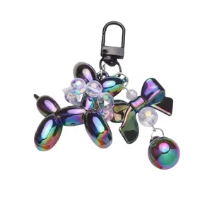 Unic GlamPup Iridescent Balloon Dog Keychain with Pearls Cute Knot Rainbow Colors Keyring for Pet Lovers