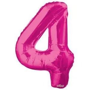 Number 4 Hot Pink Foil Balloon 34" in each. 19676-34