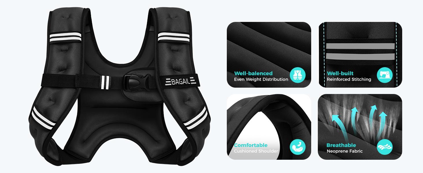 【SpringStatements】BAGAIL Comfort-Fit Weighted Vest for Woman, Even Weight Distribution, No-Chafe or Bounce for Walking & Running with Detachable Phone Pouch & Reflective Stripes (Available 5-30lbs)
