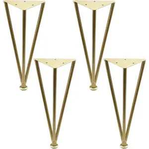 4 Pcs Gold Hairpin Table Legs Adjustable Furniture Legs 3 Rod Feet for Coffee Table Desk, with Mounting Screws, 12 inch / 300 mm