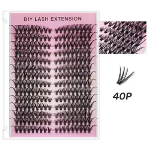 Cat Eye False Eyelashes 40p Cluster Style, Soft Fluffy Imitation Mink Fur Material, Fashion Versatile Natural Cross Design, DIY Application, Eyelash Clusters