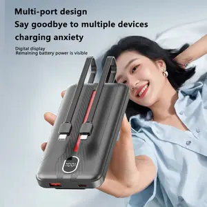 10000mAh Power Bank 22.5W Fast Charging with 2-Cables USB-C& Lightning and 2-Ports Display