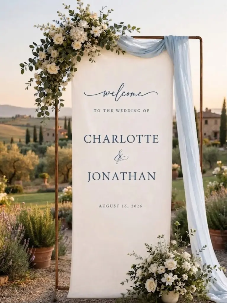 Fabric Wedding Welcome Sign, Custom Linen Wedding Banner, Modern Wedding Welcome Sign, Personalized Ceremony Decor