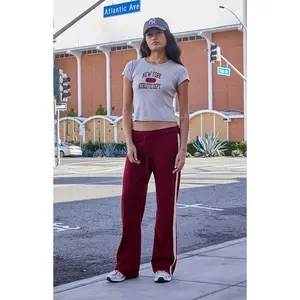 John Galt Women's Burgundy Hilary Side Stripe Soft Yoga Baggy Sweatpants