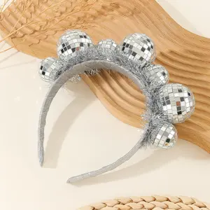 Women's Disco Ball Hairband, Vintage Silver Color Mirror Ball Headwear Accessory Fringe, Perfect for Music Festivals & Parties