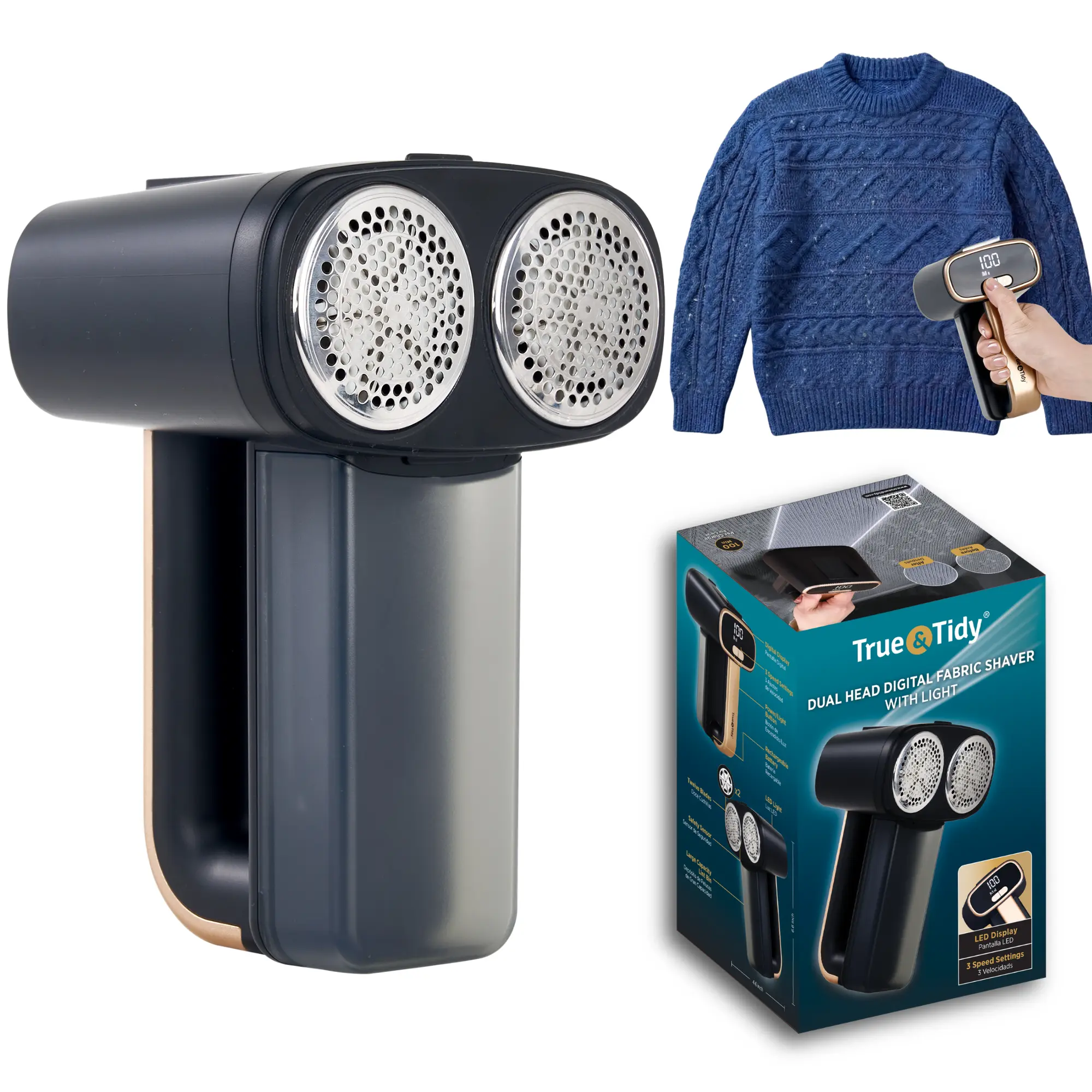 True & Tidy Dual Head Digital Fabric Shaver With Light True & Tidy Dual Head Digital Fabric Shaver With Light