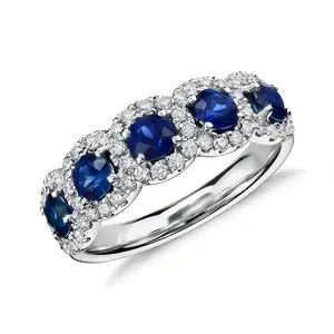 Stunning Micro Paved Blue Zirconia Finger Ring for Women, Female Engagement Jewelry Accessories