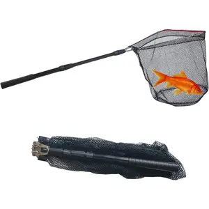 Fishing Landing Net, Fishing Net with Telescoping Pole Handle, Foldable Collapsible Nylon Material Mesh Landing Net Freshwater for Kids Men Women