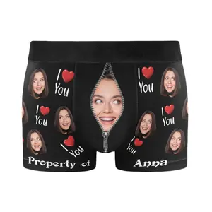 Custom Face Property Of Boxers – Fake Zipper Personalized Underwear, Funny Gag Gift for Boyfriend or Husband