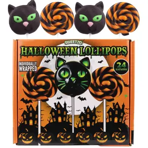 Individually Wrapped Halloween Lollipops, Candy Swirl and Cat Suckers, Trick or Treat Handout Candies, 24 Count