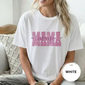 Comfort Colors Pink Leopard Mama Shirt, Retro Checkered Mama T-Shirt, Mother's Day Gift Tee, Full Colors Comfort T-Shirt