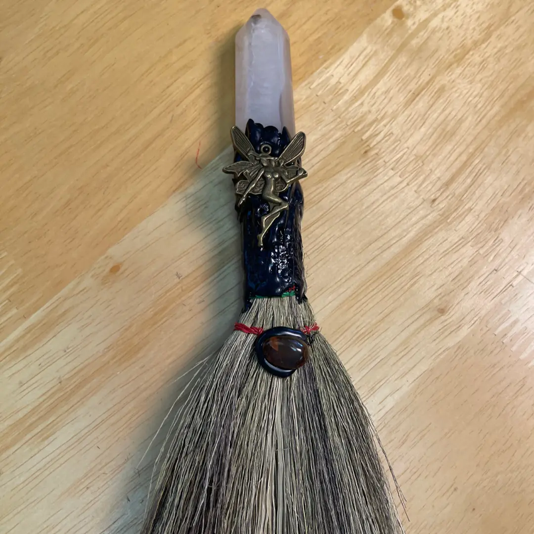 Agate with Tourmalated quartz-handled altar broom