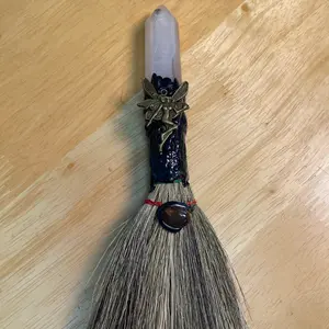 Agate with Tourmalated quartz-handled altar broom