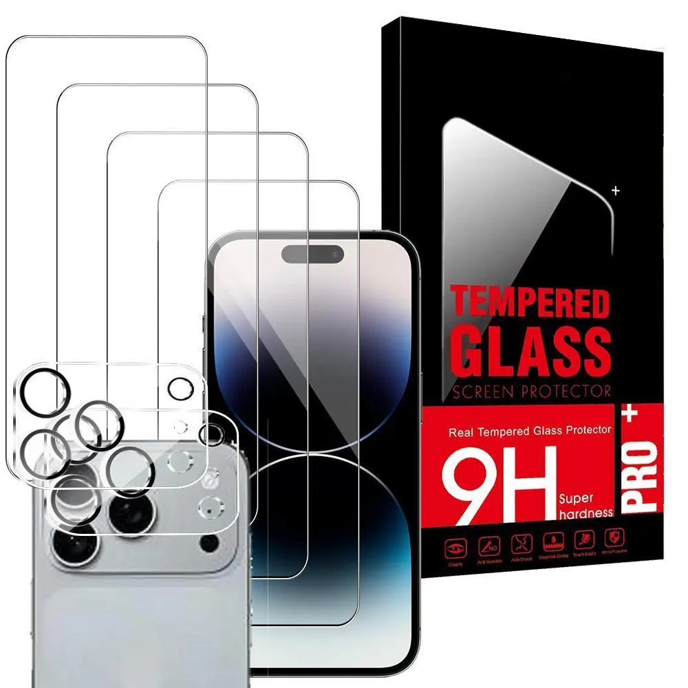 Tempered Glass Screen Protector for iPhone 17 Air[4+2 Pack] 4 tempered glass screen protectors + 2 lens protectors, HD tempered glass, 9H Hardness, Anti-Scratch, Shatterproof, Shockproof, Bubble Free