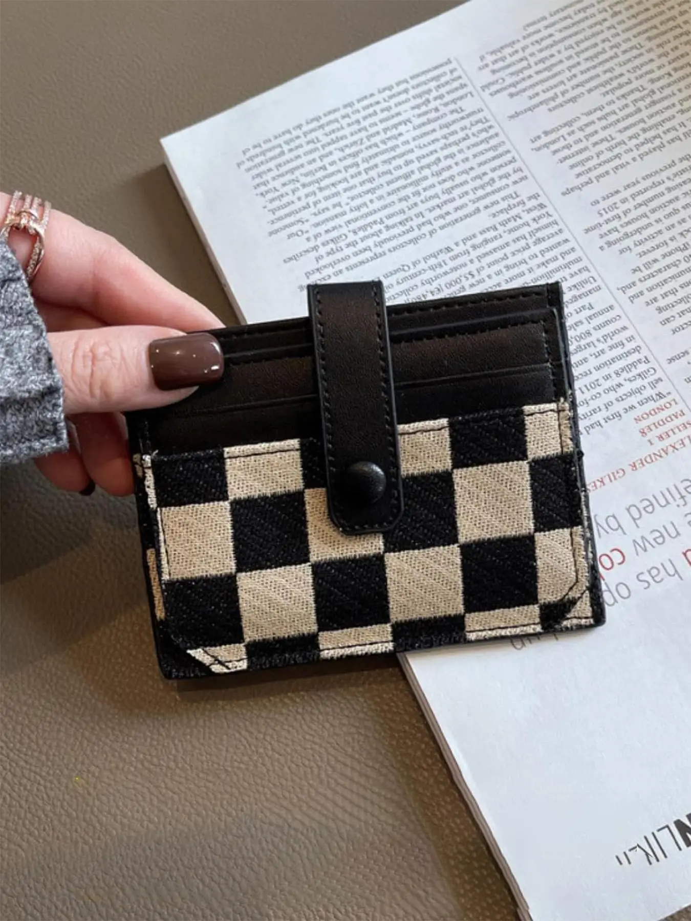 Women's Colorblock Plaid Pattern Short Wallet, Casual Pu Leather Zipper Card Holder, Trendy All-match Wallet for Daily Use