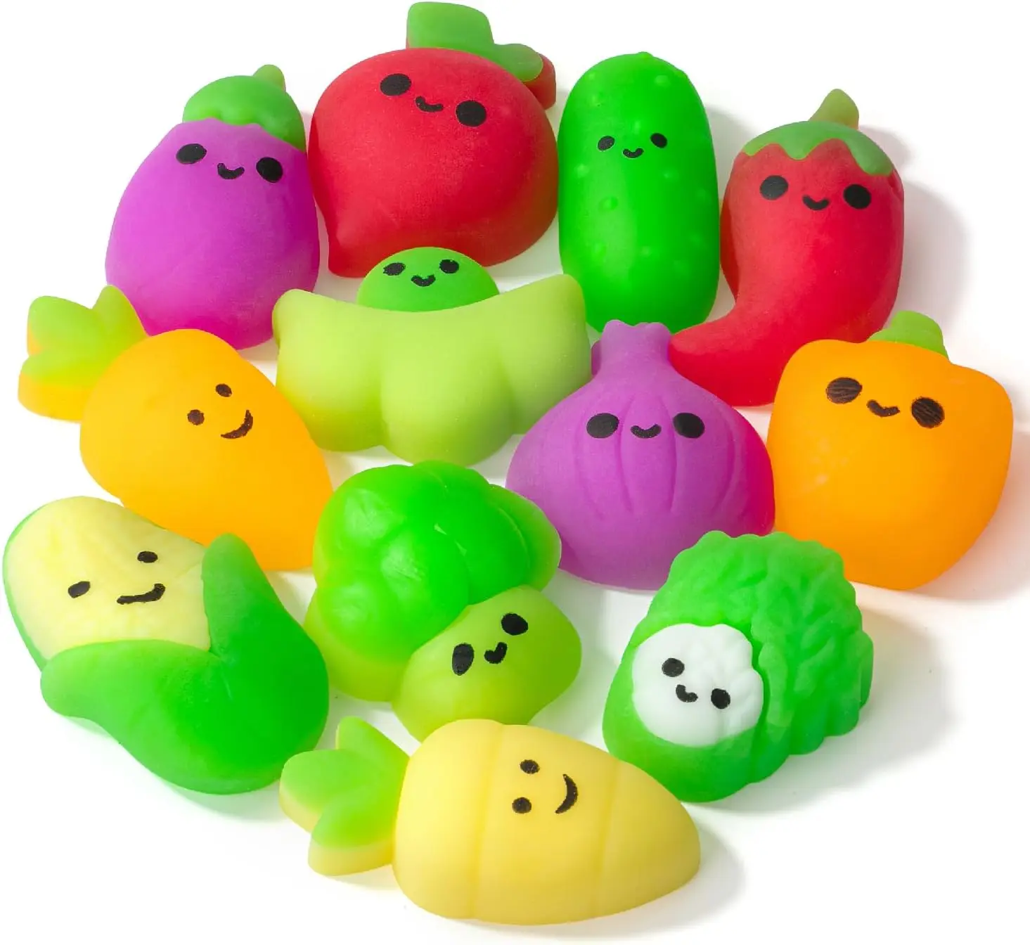 12 Pack Vegetable Squishy Toys, Washable Stretchy Sensory Fidget Squishies, Soft Squeeze Stress Relief Toys for Kids & Adults, Twistable Food Squishy Toys, Party Favors, Classroom Rewards