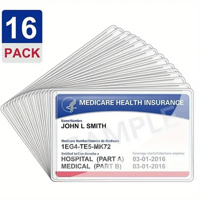 Soft, transparent, waterproof, and dustproof protective sleeves for medical insurance cards, available in 5-pack and 16-pack plastic sleeves, suitable for wallets, credit cards, business cards, social security cards, etc.