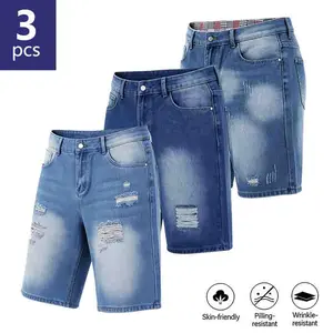 Clean Gent 3-Pack Men’s Denim Shorts — classic menswear style, street fashion design, casual, comfortable, breathable denim shorts, ripped denim shorts, personalized fashion denim shorts