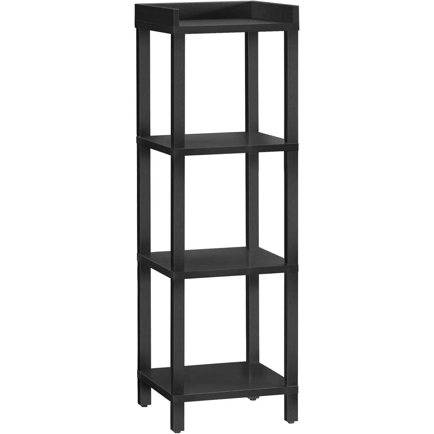 Small Bookcase, Industrial Style Bookshelf for Narrow Spaces, 4-Tier Square Book Shelf Stand, Easy to Install, Wooden Storage Rack Display Shelf, Corner Shelf for Living Room, Black BK08CJ01