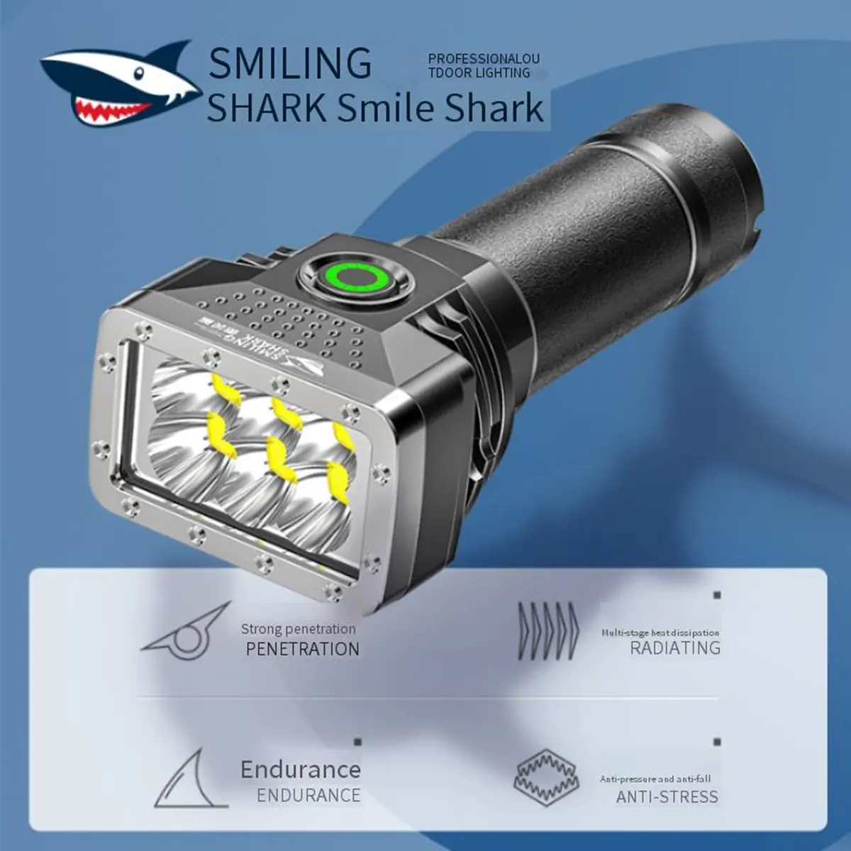 【SD-0403】 SmilingShark 6-LED Compact Flashlight with 4 Modes and Power Indicator High Lumens Rechargeable EDC Light for Outdoor Adventure and Night Walking