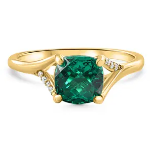 1 1/2Ct Cushion Emerald & Diamond Ring 10k Gold Lab Grown Engagement Fashion