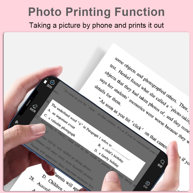 Mini Picture Printer, Portable Printer, Pocket Sticker, Receipt Printer, 203 DPI Resolution, Multifunctional Printer with 1000mAh Battery for Journal, Notes, Photo