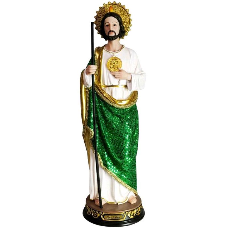San Judas 8"-24" Inches Tall Vestido Tela- Estatua Detailed Figure with Green Sparkling Robe and Gold Accents brand new in box Religious Decor Standing Statue